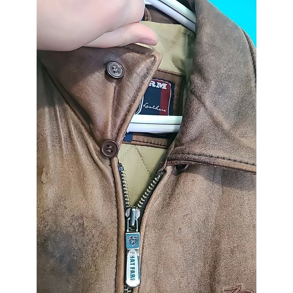 Vintage 90s Y2K Phat Farm mens XL Soft Butter Leather Bomber Jacket  Brown